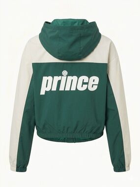 Prince Pickleball Hooded Zip Colorblock Windbreaker Jacket in Green and White M